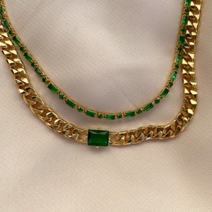 LUCY | Gold Tennis Necklace | Emerald Green Tennis Necklace | Emerald Necklace | Dainty Jewelry | Women's Birthday Gift | May Birthstone