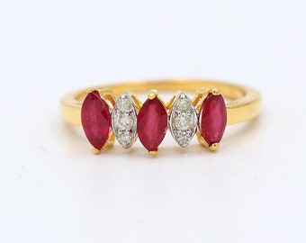 14k Yellow Gold Marquise Ruby Diamond Ring