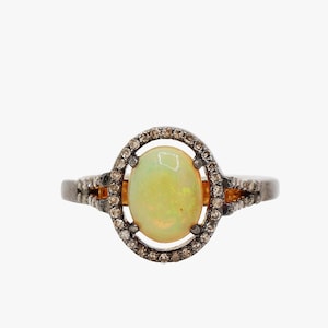 Natural Ethiopian Opal Ring, Diamond Opal Ring, 925 Sterling Silver, Handmade Ring, Flashy Opal Statement Ring, Women&#39;s Ring, Birthday Gift