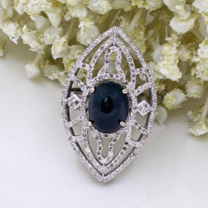 925 Sterling Silver Opal Diamond Ring, Black Opal Ring, Opal Diamond Ring, Cluster Black Opal Ring, Promise Opal Ring, Birthday Gift