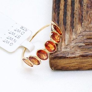 Handmade Orange Sapphire Gemstone Ring, 18k Yellow Gold Ring, Half Eternity Band Ring, Promise Sapphire Ring, Birthday Gift