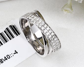 Criss Cross Half Diamond Eternity Band Ring : 14k White Gold