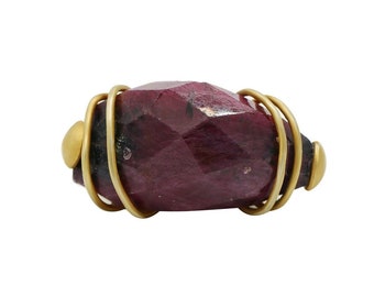 18k Yellow Gold Ruby Ring, Handmade Gemstone Statement Jewelry,  Birthstone Gift