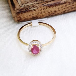 18k Yellow Gold Ring, Gold Ruby Ring, Ruby Gemstone Ring, Delicate Ruby Ring, Ruby Diamond Ring, Dainty Ruby Ring, Personalization Gift