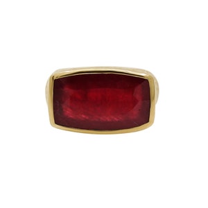 Ruby Ring- Red Mens Ring- Gold Ruby Signet Ring- Ruby Statement Ring For Him- Birthstone Ring- Personalized Gifts For Men- Gold Signet Rings