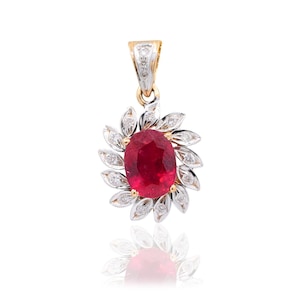 Flower Designs Pink Tourmaline Pendant, 18k Yellow Gold Pendant, Tourmaline Diamond Pendant, Diamond Jewelry Pendant, Birthday Gift