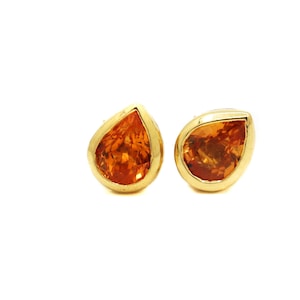 Orange Sapphire Studs, 9k Yellow Gold Sapphire Studs-Pear Sapphire Studs, Tiny Sapphire Gold Stud Earrings, Valentine Gift