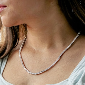 Tennis Necklace, CZ Tennis Necklace, Sterling Silver Necklace, Tennis Silver Necklace, Minimalist Necklace, Bridal Necklace, Valentine Gift