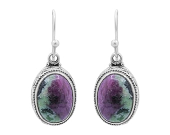 Boucle d'oreille rubis zoisite : pendentif en argent sterling 925