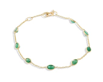 Pulsera de esmeralda hecha a mano en oro de 18 quilates - Joyería con piedra natal de mayo