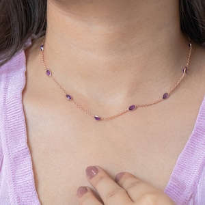 Faceted Amethyst Sterling Silver Necklace - Oval Purple Gemstone