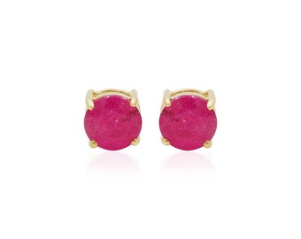 18k Yellow Gold Ruby Gemstone Stud Earring