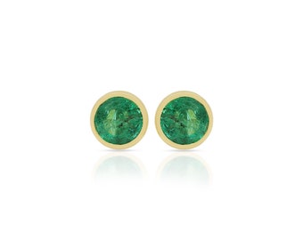 14k Gold Emerald Stud Earrings: Dainty Minimalist Design