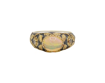 Handmade Ethiopian Opal Diamond Ring: 18k Gold & Silver