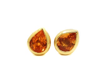 6X5MM Orange Pear Sapphire Gold Earring- Bezel Set Oorbellen Stud- Orange Gemstone Studs- Kinderen Gemstone Oorbellen- Precious Stone Oorbellen