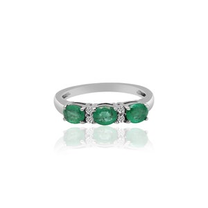 Natural Emerald Ring, 925 Sterling Silver Ring, Three Stone Ring, Promise Ring, Minimalist Stacking Ring, May Birthstone, Engagement Gift