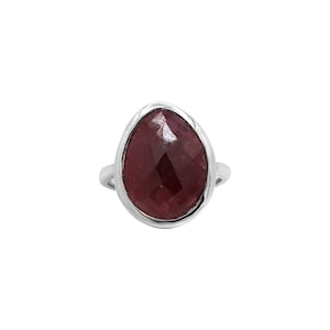 Natural Ruby Silver Ring, 925 Sterling Silver Ring, Red Ruby Gemstone Ring, Handmade Simple Ring, Wedding Ring, Women&#39;s Ring, Birthday Gift