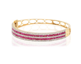 Ruby Diamond Bangle Bracelet: 18k Gold Statement Women's Bangle