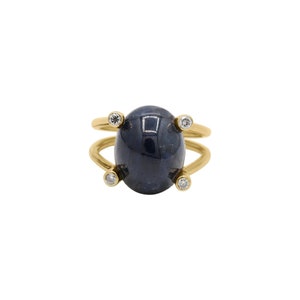 Blue Sapphire Gold Ring, Diamond Sapphire Ring, 14k Yellow Gold Ring, Oval Sapphire Gold Ring, Diamond Sapphire Ring, Birthday Gift