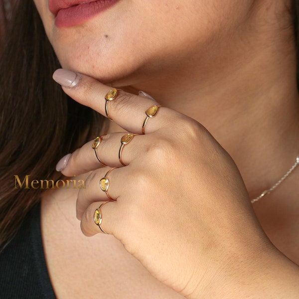 Anillo de zafiro amarillo: joyería de compromiso hecha a mano en oro de 14 quilates