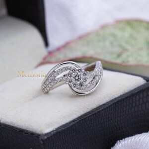 White Diamond Ring, 18k White Gold Ring, Gold Jewelry Ring, Wedding Ring, Statement Ring, Bypass Gold Ring, Birthday Gift