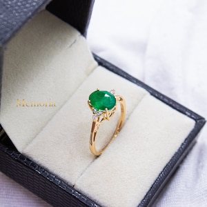 Natuurlijke smaragdring, 14k geelgouden ring, smaragdgroene diamanten ring, unieke beloftering, gouden trouwring, damesring, verjaardagscadeau
