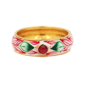 Ruby Enamel Design 925 Sterling Silver Ring, Ruby Fine Silver Ring, Enamel Work Jewelry Ring, Jewelry Silver Ring,  Birthday Gift&#39;s