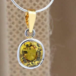Yellow Sapphire Pendant, 18k Yellow Gold Pendant, Sapphire Gemstone Pendant, Gold Jewelry Pendant, Minimalist Sapphire Pendant Birthday Gift