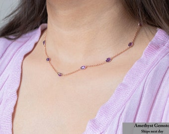 Natural Gemstone Necklace, Silver Necklace, Stone Necklace, Necklaces, Chain Necklace, Dainty Necklace, Colorful Necklace, Chain Necklace