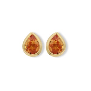 Orange Sapphire 6X5mm Stud Earrings | Solid 9k Yellow Gold Earrings | September Birthstone |0.85CTS Sapphire |  Birthday Gift