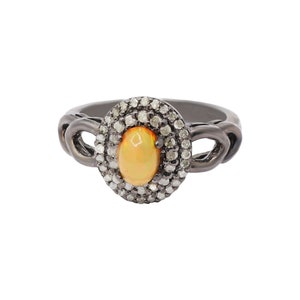 Ethiopian Opal Ring, Diamond Opal Ring, 925 Sterling Silver Ring, Bohemian Diamond Opal Ring, Yellow Opal Diamond Ring, Birthday Gift