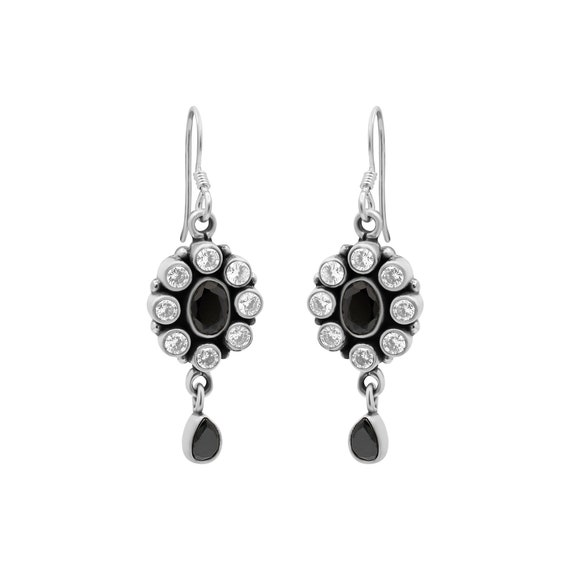 ブラックオニキス スターリングシルバー CZ ダングルイヤリング - Etsy 