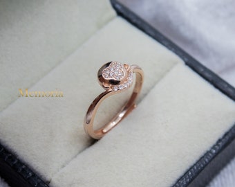 Dainty CZ Heart Ring: Rose Gold Vermeil 925 Sterling Silver