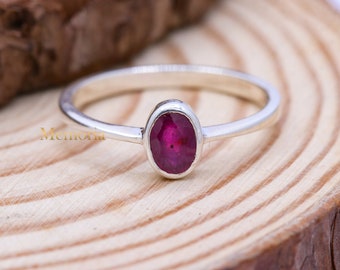 Minimalist Oval Ruby Ring: 925 Sterling Silver