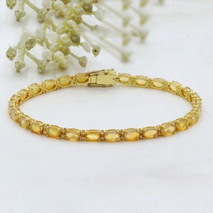 Yellow Opal Oval Faceted Gemstone Bracelet, Diamond Opal Bracelet, 925 Sterling Silver Bracelet, Opal Gemstone Bracelet Gift