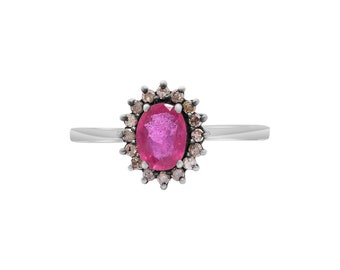 Handmade Ruby Halo Sterling Silver Ring: Oval Cocktail Ring