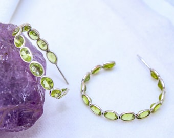Handmade Peridot 925 Sterling Silver Hoop Earring