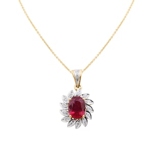 Ruby Pendant Necklace, 18k Yellow Gold Ruby Diamond Pendant, Ruby Diamond Pendant, Solitaire Ruby Pendant, Valentine Gift