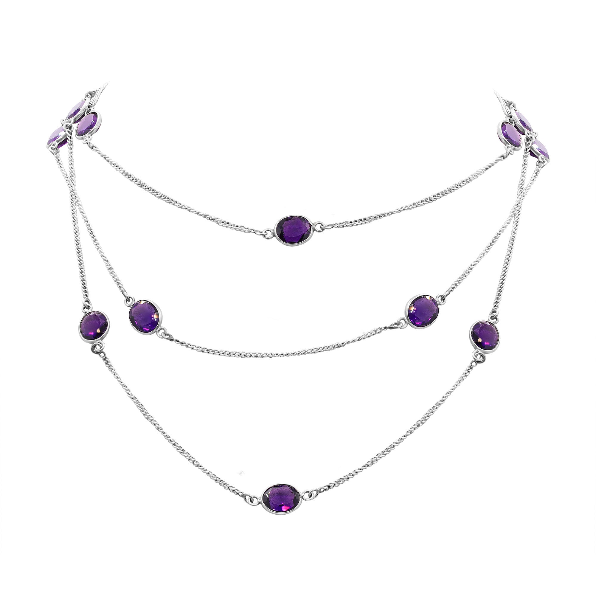 SILVER925 PURPLE STONE TOP NECKLACE シルバー Purple Amethyst 925 Sterling Silver Station Chain Necklace - Etsy