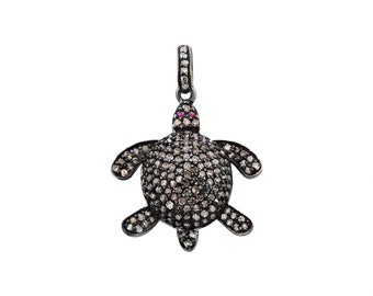 Natural Diamond Pendants- Pave Gemstone- Turtle Jewelry- Ruby & Diamond Animal Jewelry Pendant- Tortoise Jewelry Women- Anniversary Gifts