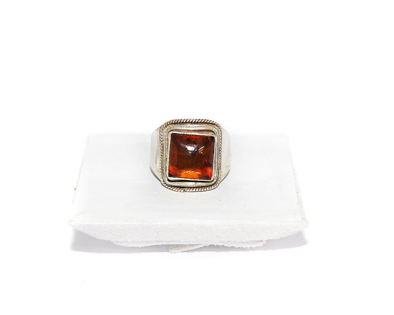 Gift For Woman And Girls Square Amber Gemstone Ring 925 Sterling Silver Ring Cognac Baltic Amber Ring Amber Jewelry Baltic Amber Ring