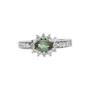 Natural Green Tourmaline Ring, 925 Sterling Silver Tourmaline Ring, White Cubic Zircon Tourmaline Silver Ring, Tourmaline Jewelry For Women