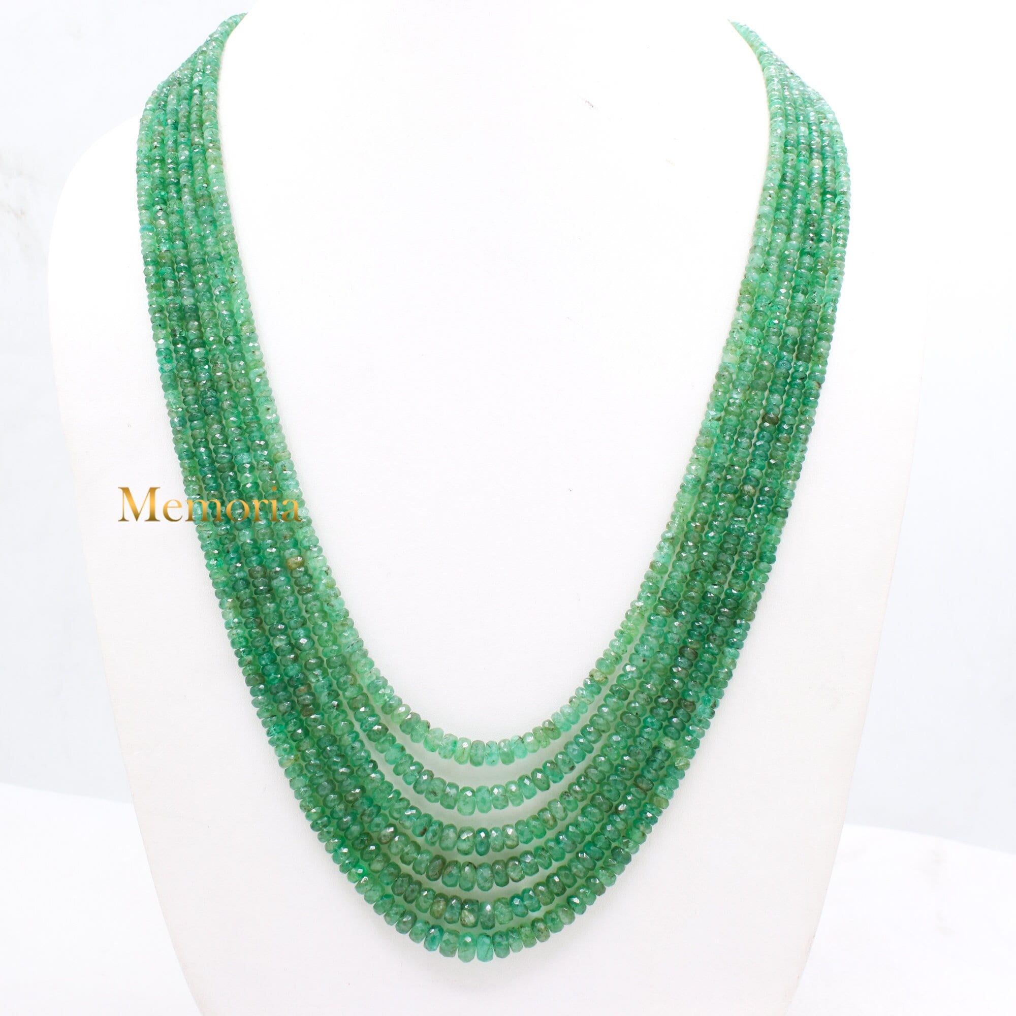 Emerald Beaded Necklace, Genuine Emerald Necklace, Emerald Rondelle Beads Necklace, Emerald Gemstone Beads Necklace, 6 Strand Emerald Beads