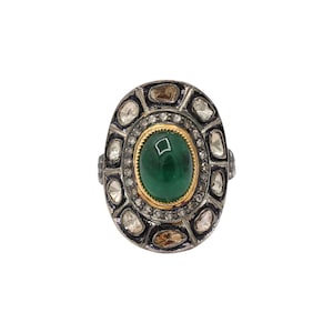 925 Sterling Silver Diamond Emerald Ring