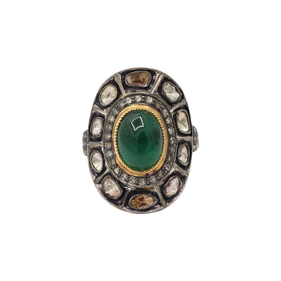 Emerald Polki Diamond Gemstone Ring: 925 Sterling Silver