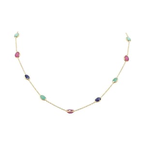Green Emerald Ruby Sapphire Necklace : Yellow Plated 925 Sterling Silver