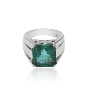 Natural Green Emerald Ring, Cushion Cut Emerald Band Ring, 18k White Gold Boho Emerald Gold Band Ring, Statement Ring, Birthday Gift