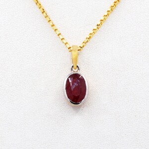 Ruby Pendant Necklace, 18k Yellow Gold Pendant, Minimalist Ruby Pendant, Ruby Gold Pendant For Women,  Ruby Pendant July Birthstone