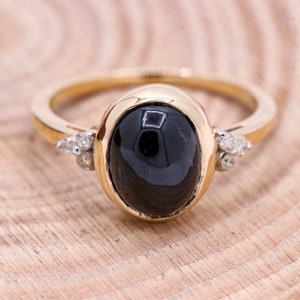 Natural Black Star Diamond Ring, 14k Yellow Gold Ring, Vintage Black Star Ring, Boho Black Star Ring, Statement Diamond Ring, Birthday Gift