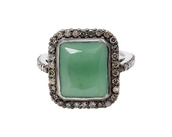 Anillo de esmeralda talla esmeralda: plata de ley 925